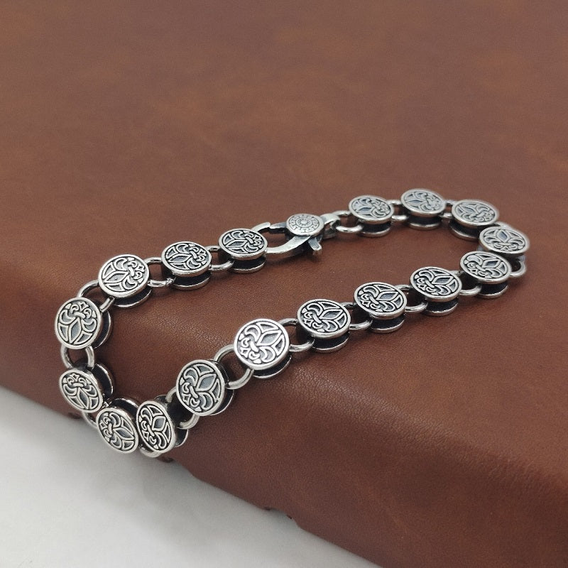 925 Silver Flower Round Buckle Bracelet