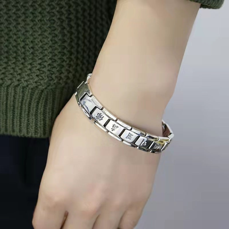 925 Silver Six-character Mantra Personality Domineering Bracelet