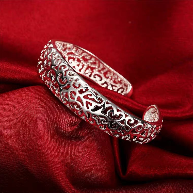 925 Silver Open Small Bezel Hollow Pattern Bracelet