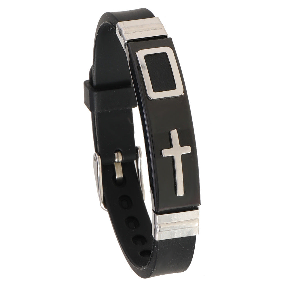 Men's Silicone Personalized Gold Cross Adjustable Bracelet