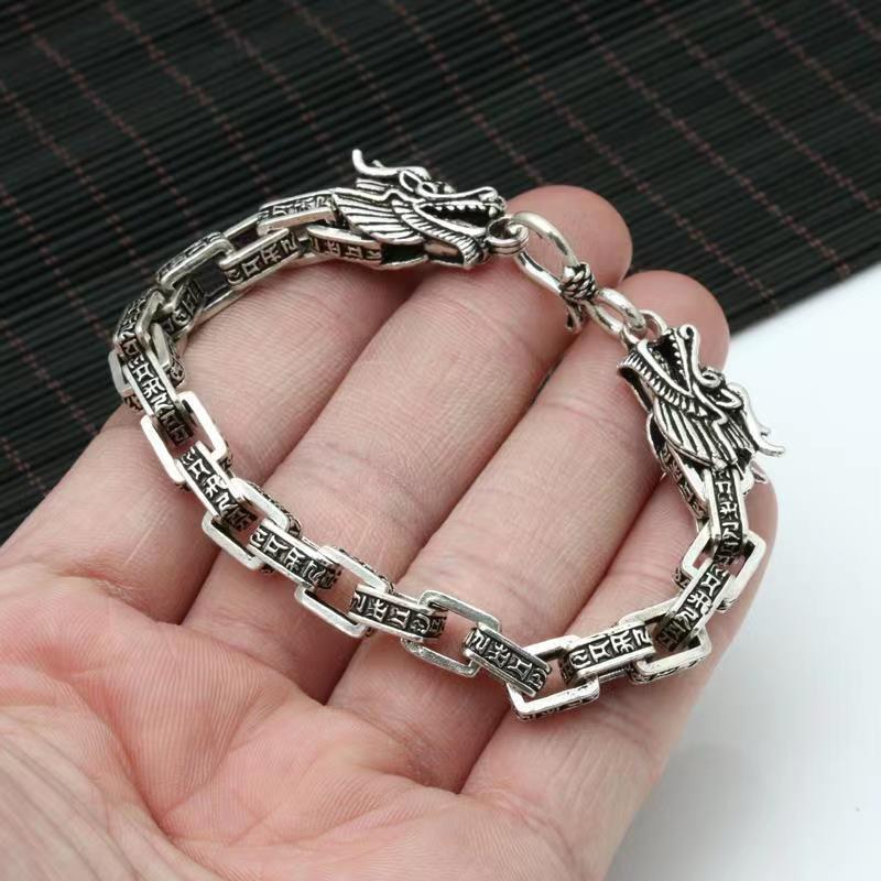 925 Sterling Silver Men's Handmade Vintage Six Dragons Bracelet
