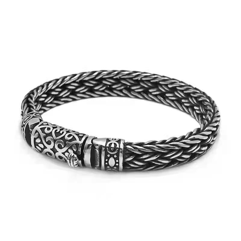 925 Silver Hand woven bracelet lettering vintage fashion men's personalized rough