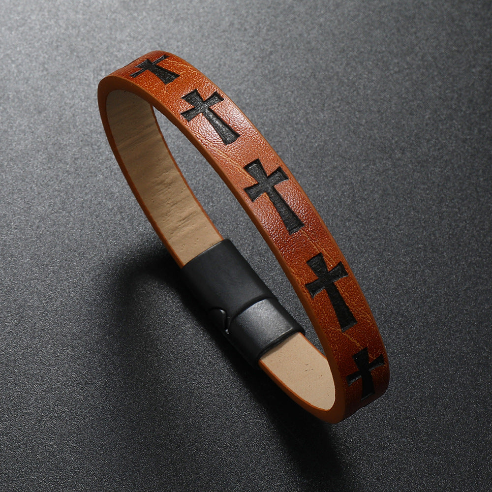Alloy Leather Men's Printed Cross Bracelet