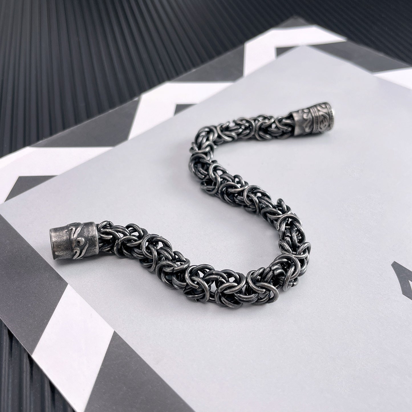 925 Silver Distressed Hip Hop Magnetic Bracelet