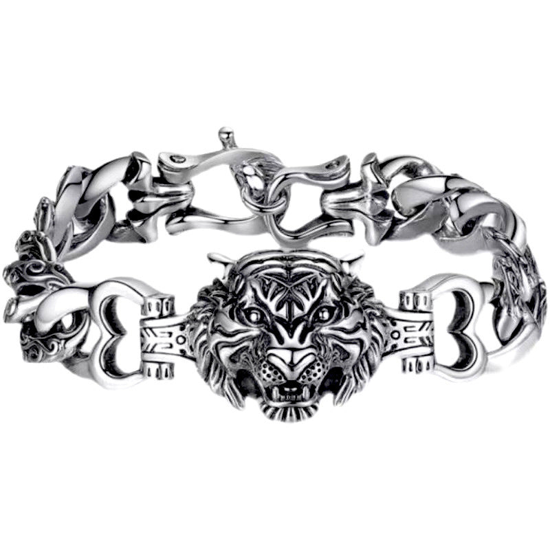 925 Silver Retro Trendy Domineering Tiger Head Bracelet
