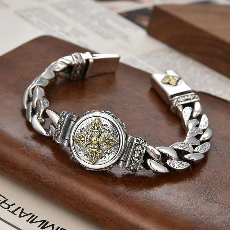 S925 Silver Vintage Rotatable Vajra Bracelet