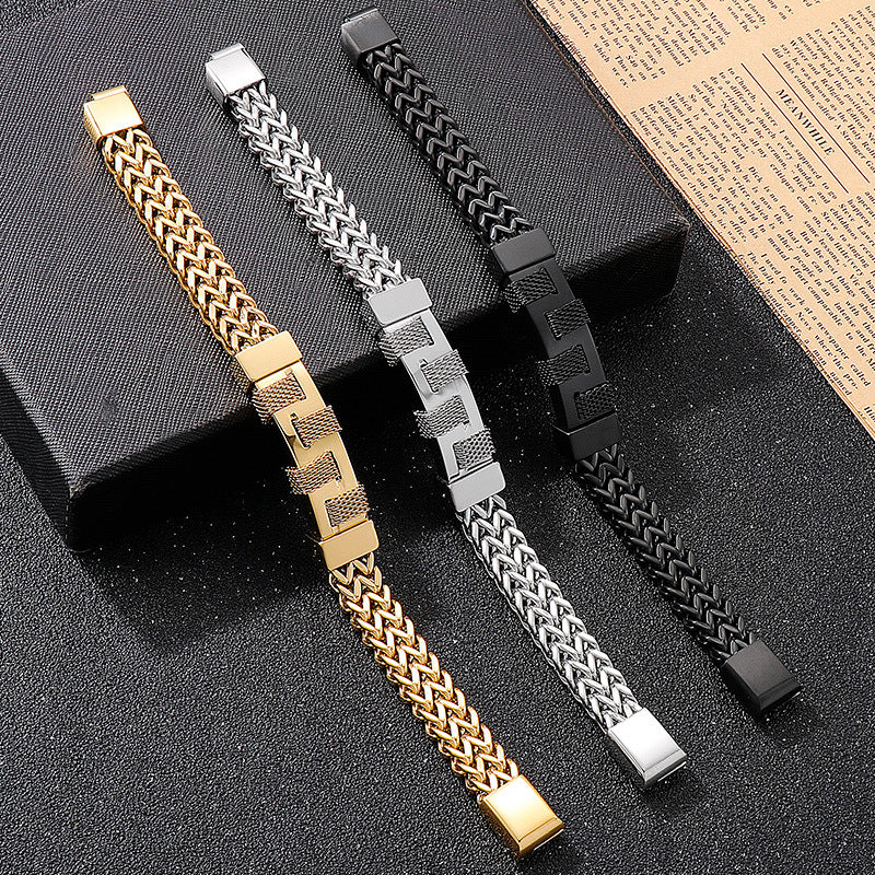 925 Silver Rock Hip Hop Fashion Woven Bracelet