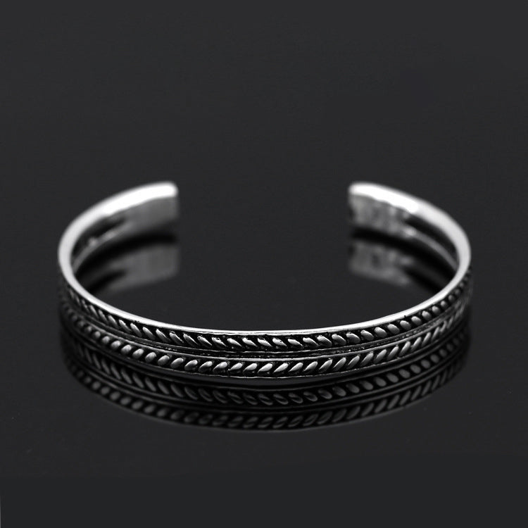 925 Silver Simple Handmade Vintage Feather Leaf Personality Bracelet