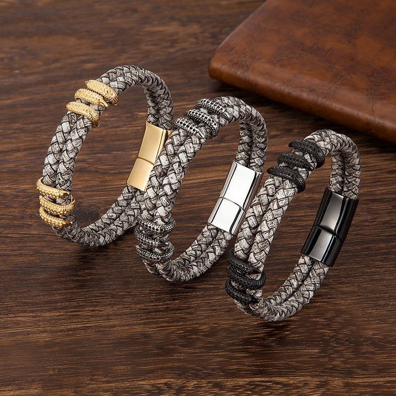 S925 Vintage Serpent‘s Embrace Leather Bracelet
