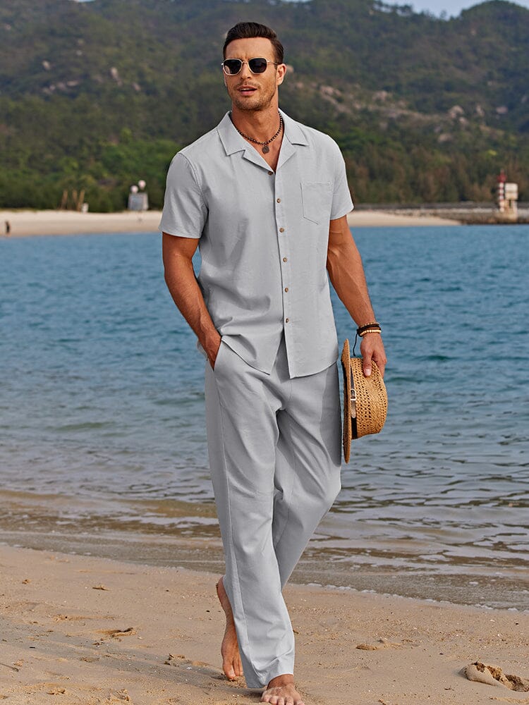 Casual Linen Style Beach Shirt Sets (Live Only)