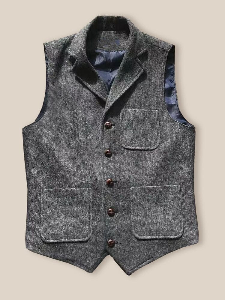 Vintage-Inspired Herringbone Tweed Vest