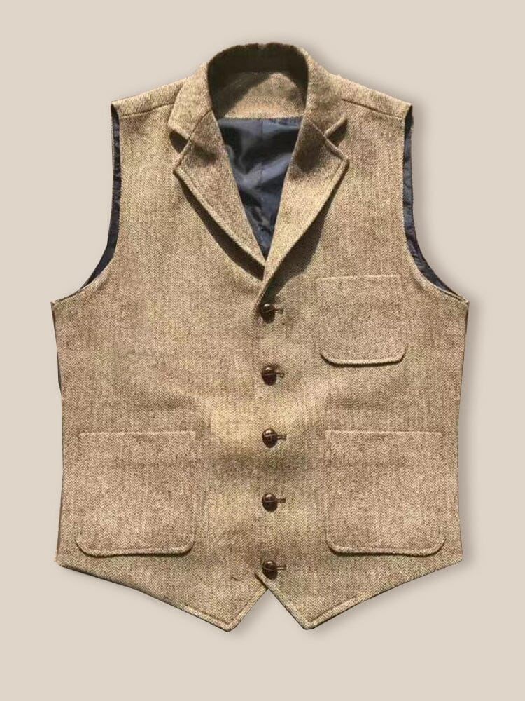 Vintage-Inspired Herringbone Tweed Vest