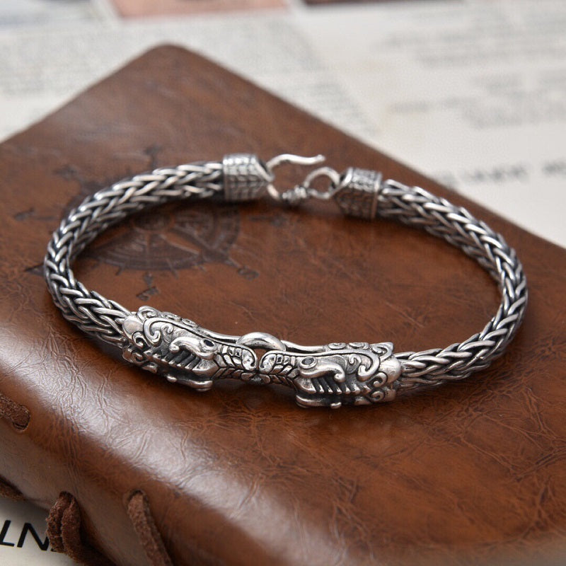 S925 Double Dragon Character Braided Bracelet