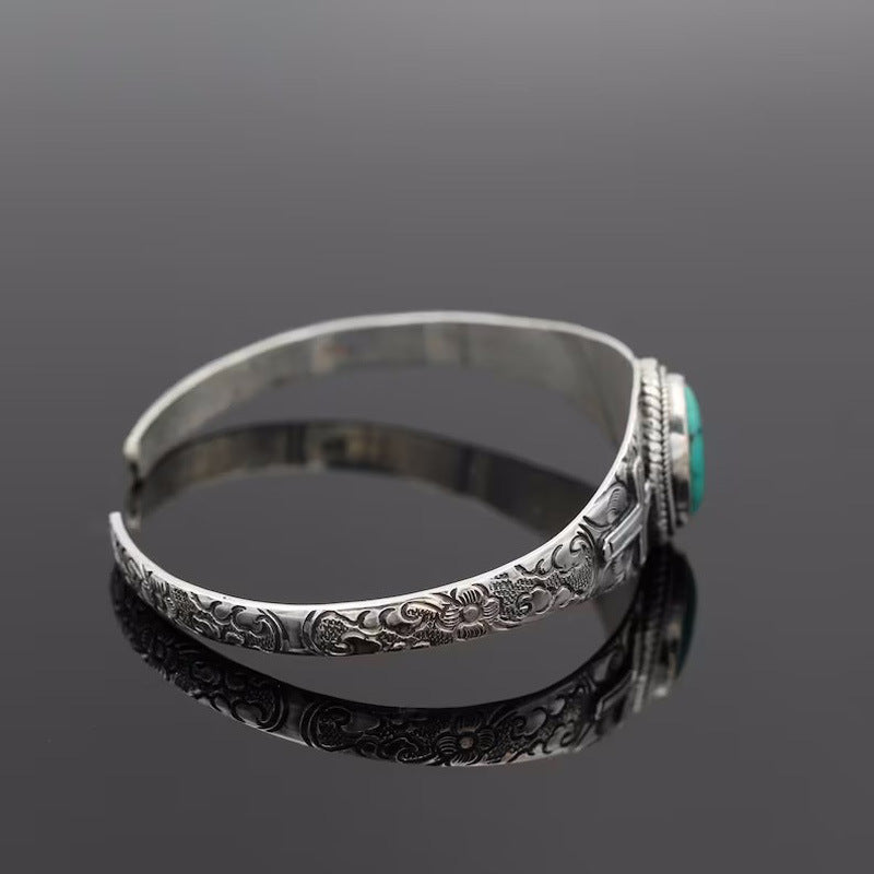 Bohemian style carved turquoise cross opening adjustable bracelet