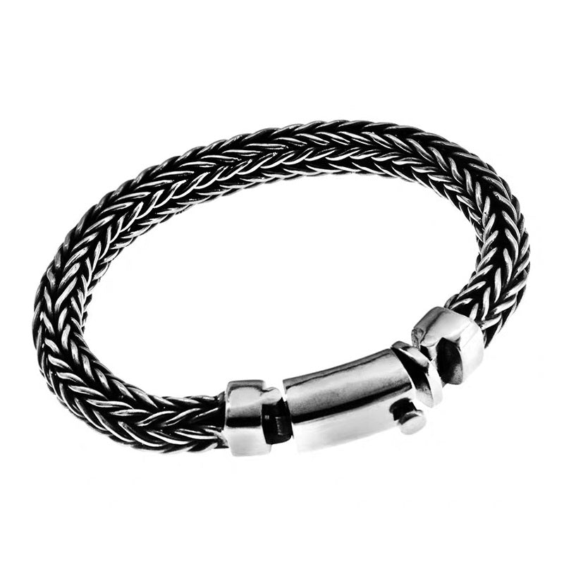 Real Silver 4mm Thick Retro Weave Bracelet Man Male Thai Silver Handmade Rope Bracelets Jewerly