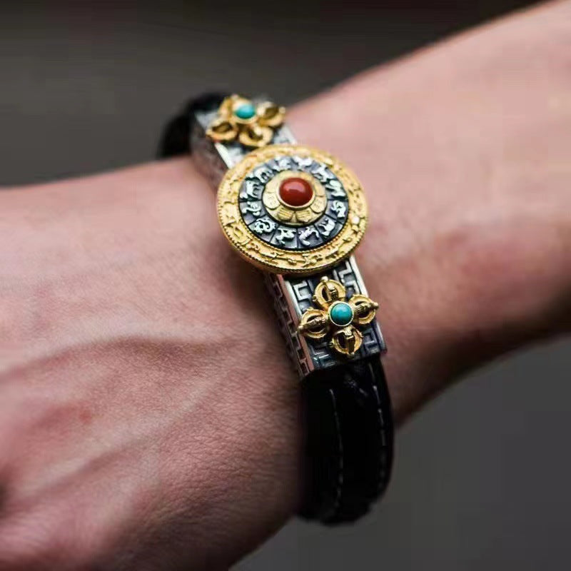 Bagua Card Rotating Vintage Leather Rope Bracelet