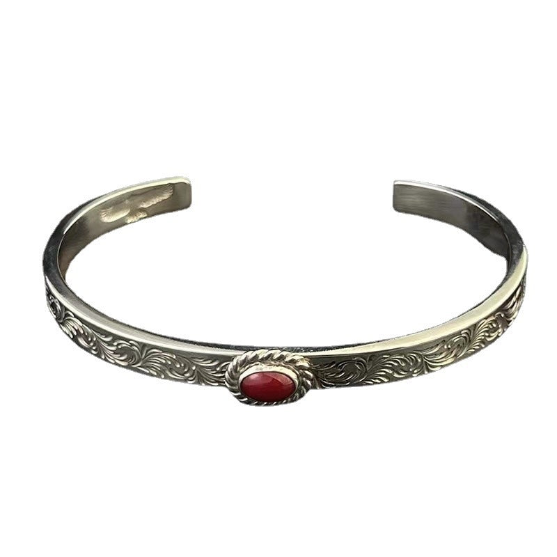 Phoenix Tail Feather Open Ruby Open Adjustable Bracelet