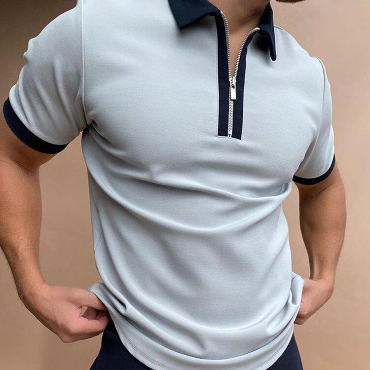 Solid Color Zipper Polo