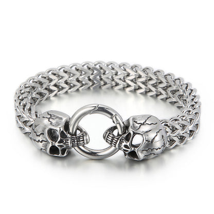 925 Silver Punk Skull Head Bracelet
