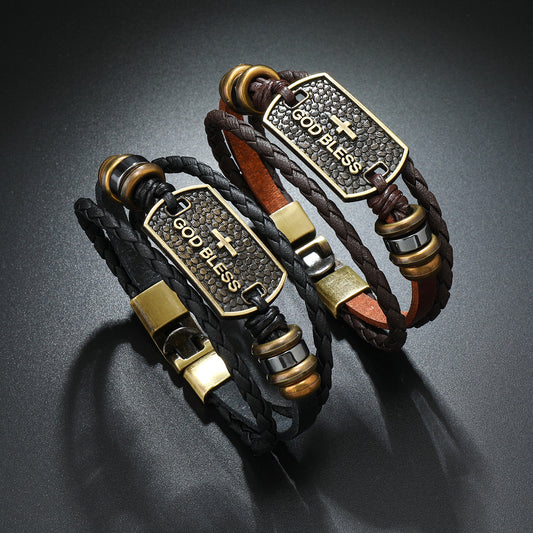 Men's Leather God Blessings Bracelet