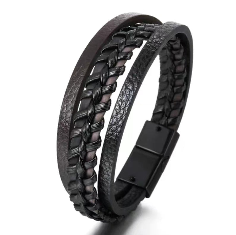 Magnet Leather Rope Hand Woven Bracelet