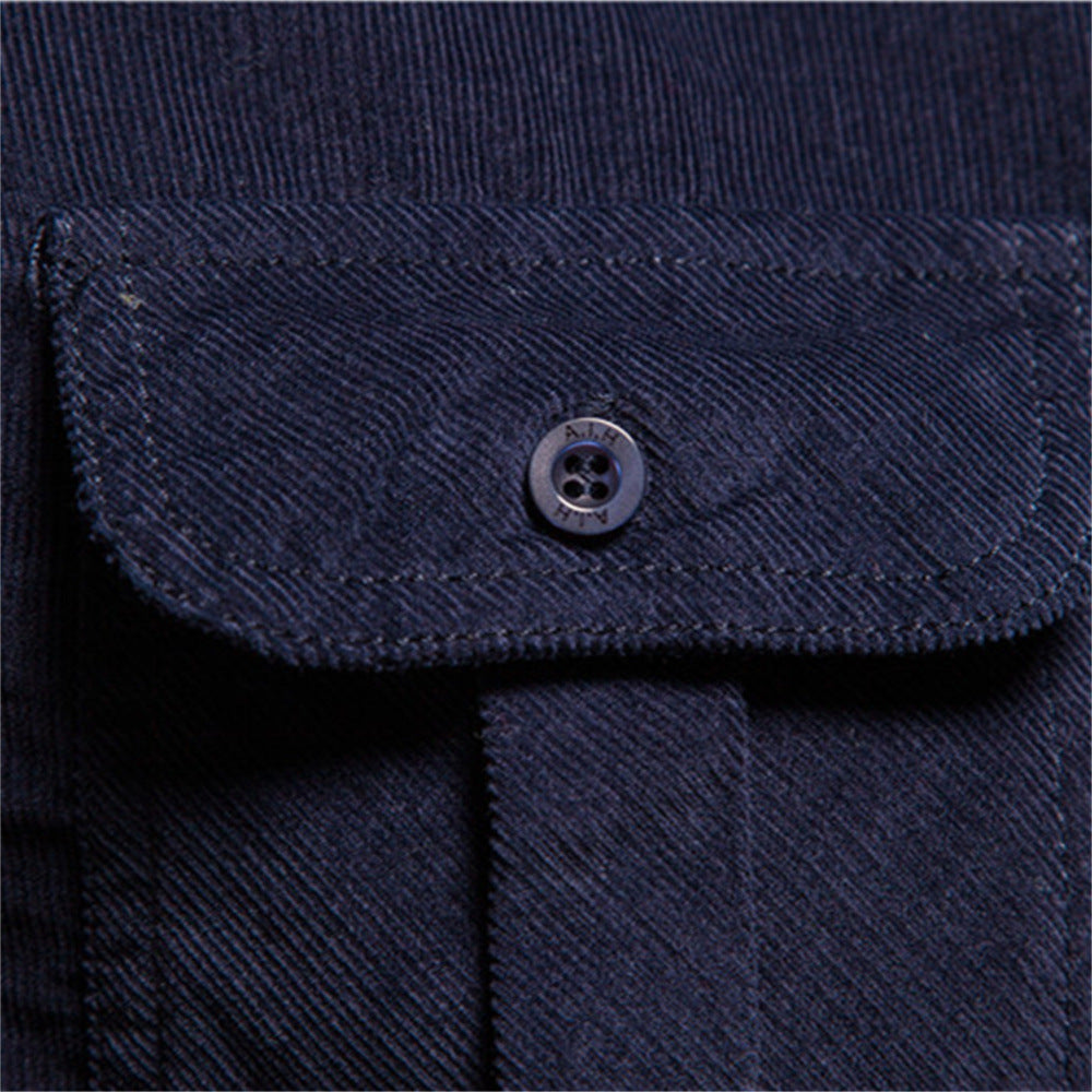 Pocket Solid Color Corduroy Shirt