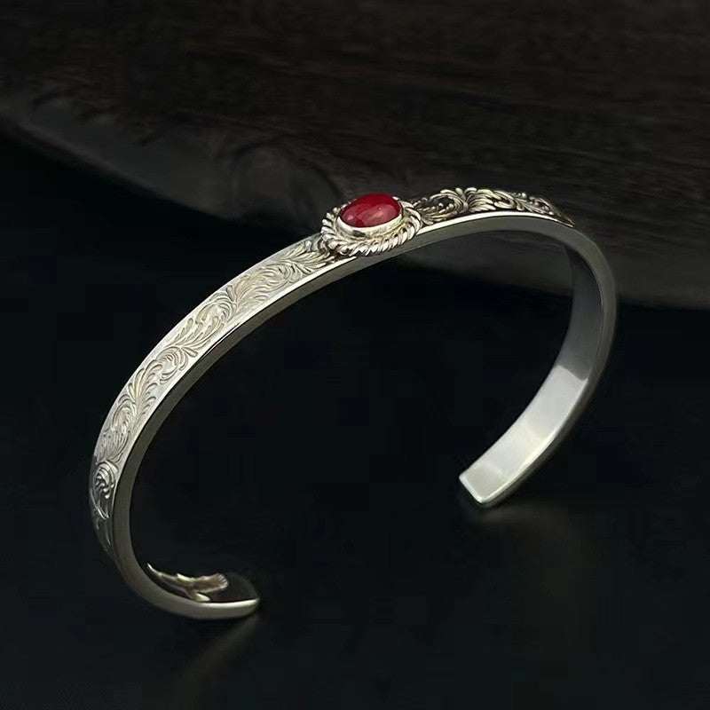 Phoenix Tail Feather Open Ruby Open Adjustable Bracelet