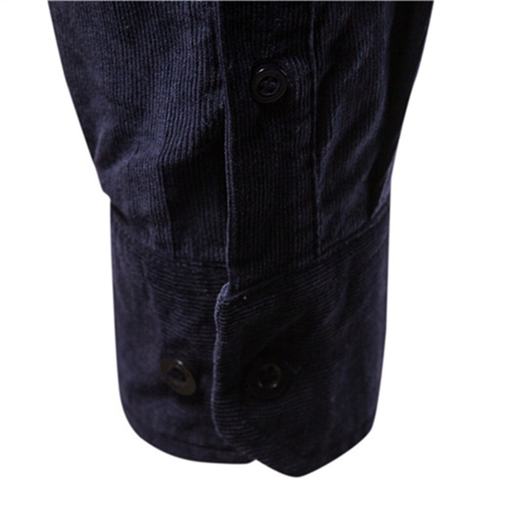 Pocket Solid Color Corduroy Shirt