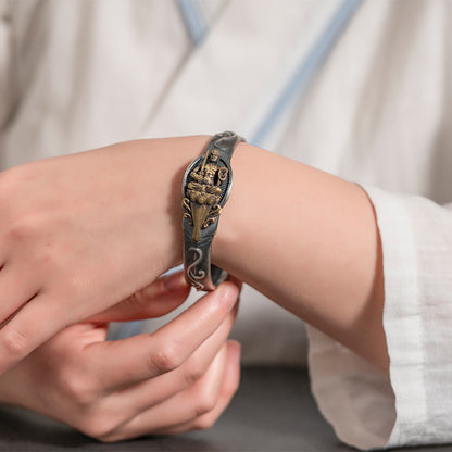 S925 Handmade Ethnic Style Retro Silver Jewelry 12 Zodiac Buddha Bracelet