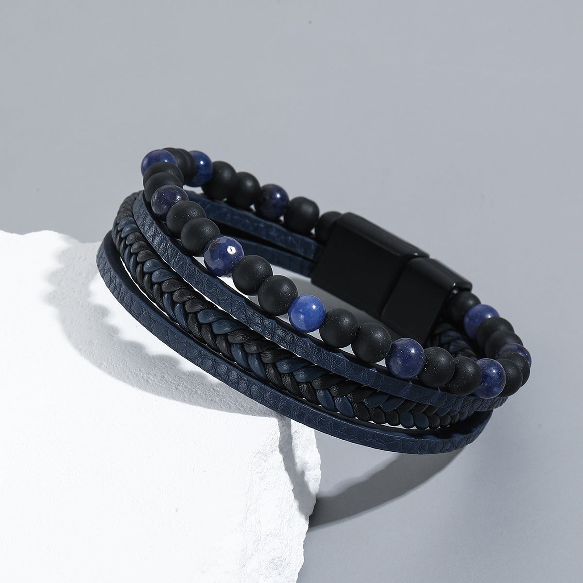 Men's Woven Natural Obsidian Bracelet