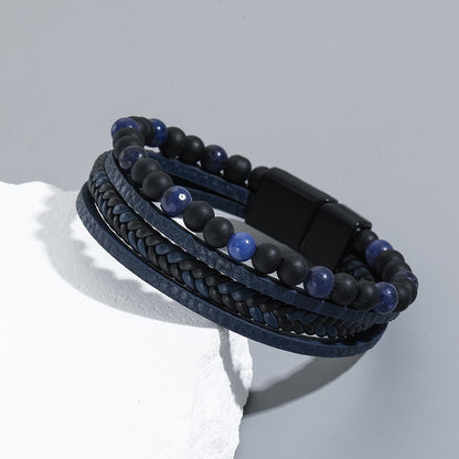 Men's Woven Natural Obsidian Bracelet