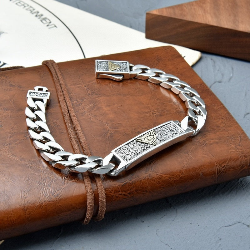 S925 Men's Omniscient Eye Buckle Glossy Bracelet