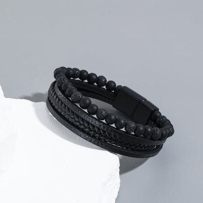 Men's Woven Natural Obsidian Bracelet