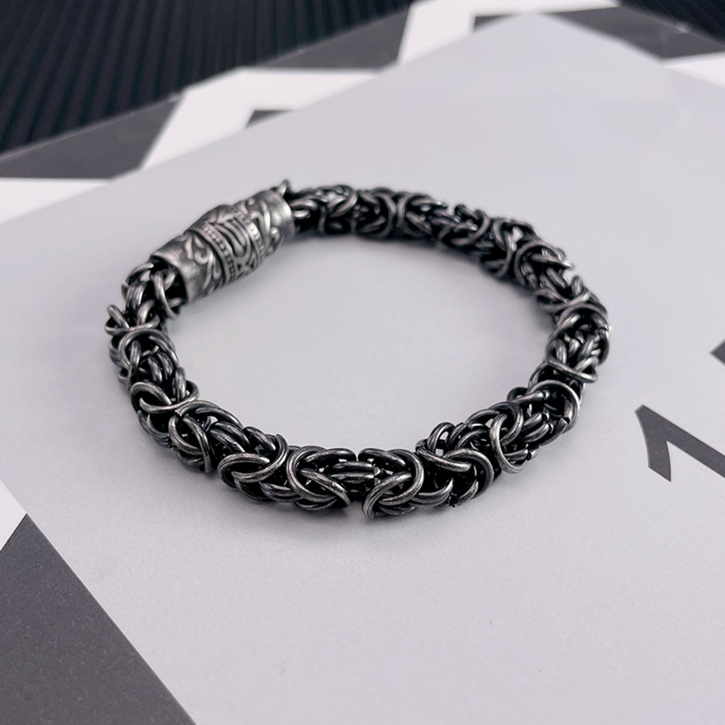 925 Silver Distressed Hip Hop Magnetic Bracelet