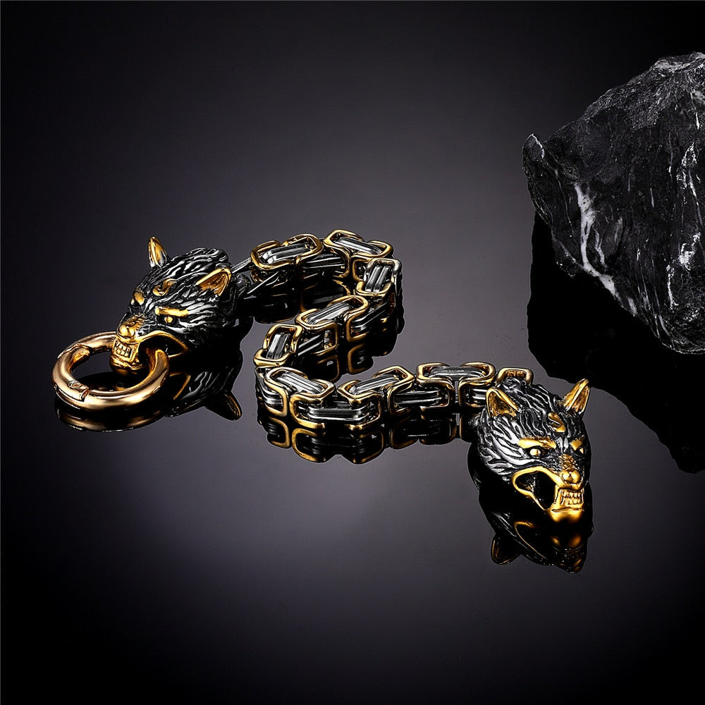 S925 Classic Norse Vikings Wolf Head Bracelet