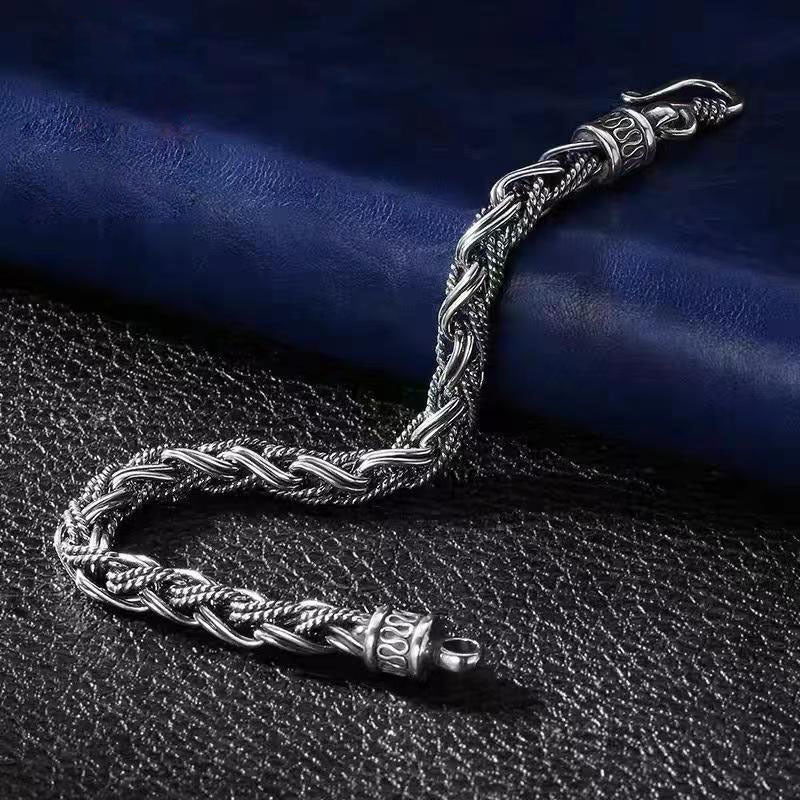 925 Silver Hand woven keel safety grain creative vintage bracelet