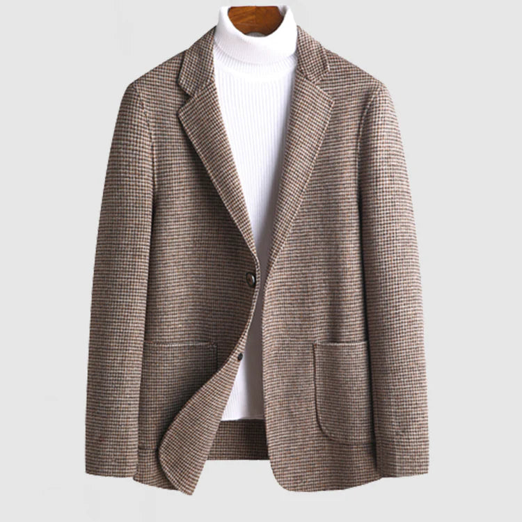 Men's Gentleman Lapel Button Wool Plaid Jacket