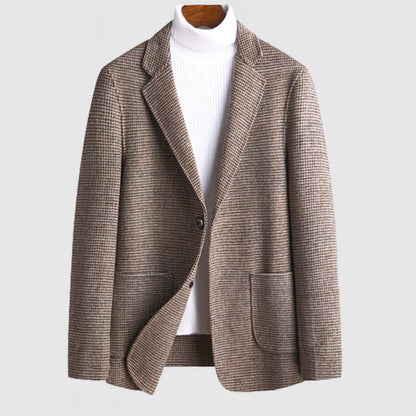 Men's Gentleman Lapel Button Wool Plaid Jacket