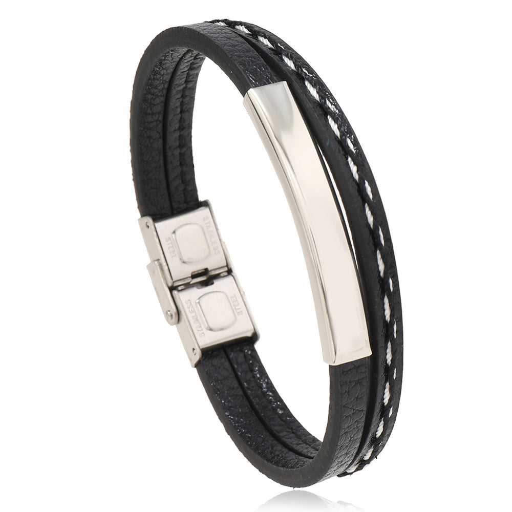 Stainless Steel Men's WristbandLeather Bracelet