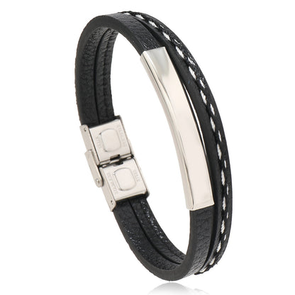 Stainless Steel Men's WristbandLeather Bracelet