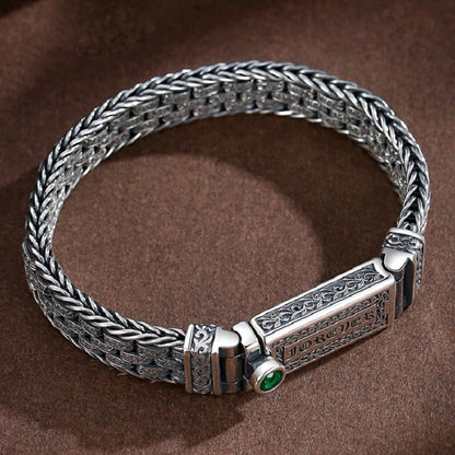 Grass pattern six-character mantra forever 925 silver men's bracelet