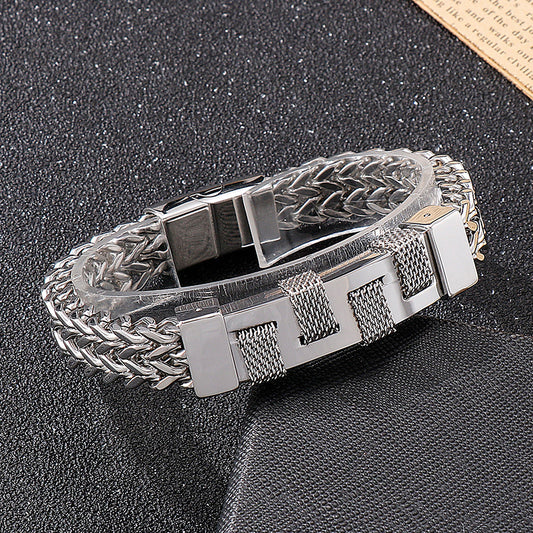 925 Silver Rock Hip Hop Fashion Woven Bracelet