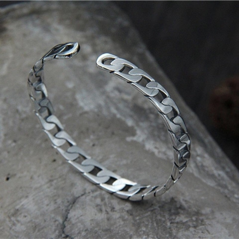 925 Silver Retro Fashion Trendy Whip Chain Open adjustable bracelet