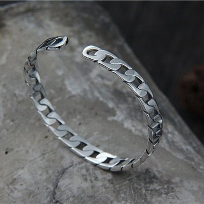 925 Silver Retro Fashion Trendy Whip Chain Open adjustable bracelet