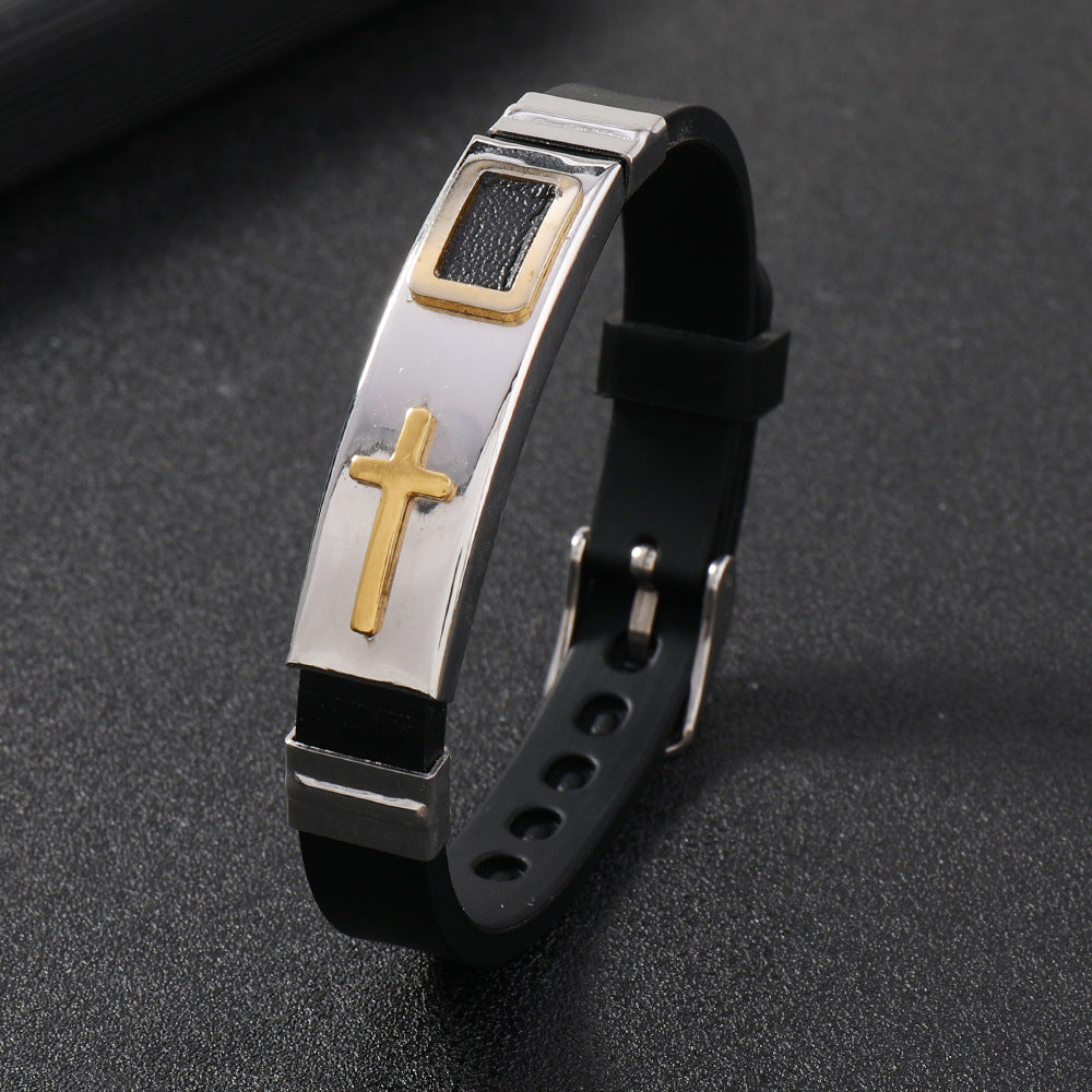 Men's Silicone Personalized Gold Cross Adjustable Bracelet