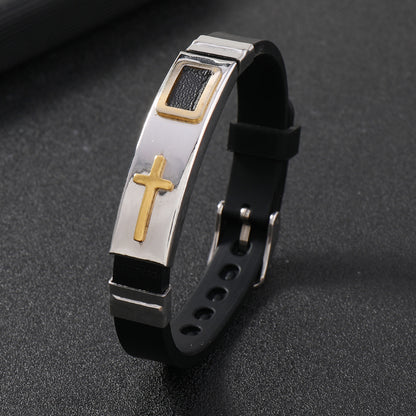 Men's Silicone Personalized Gold Cross Adjustable Bracelet