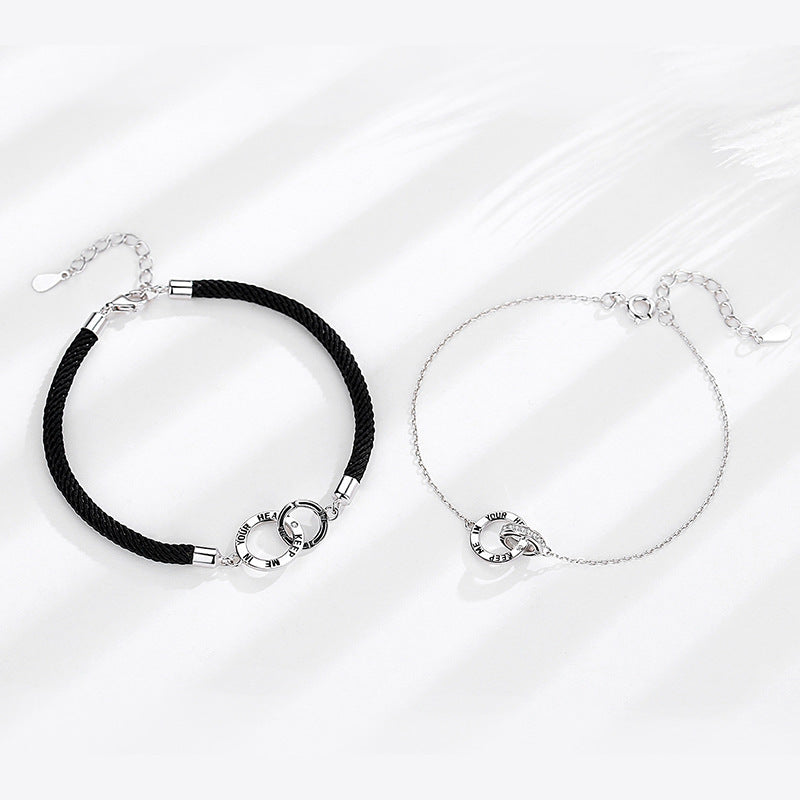 S925 Silver Double Ring Couple Bracelet