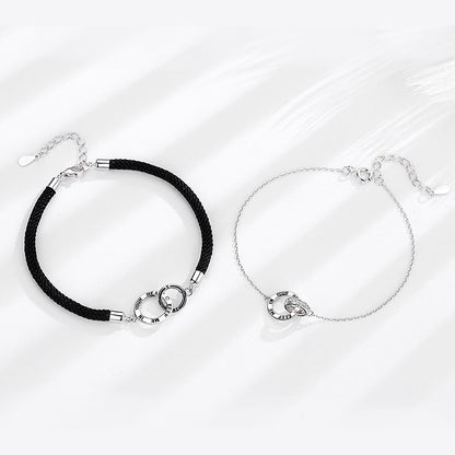 S925 Silver Double Ring Couple Bracelet