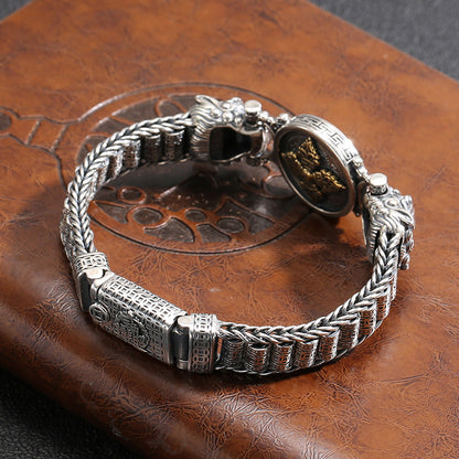 925 Silver Vintage Gossip Six-Character Mantra Bracelet