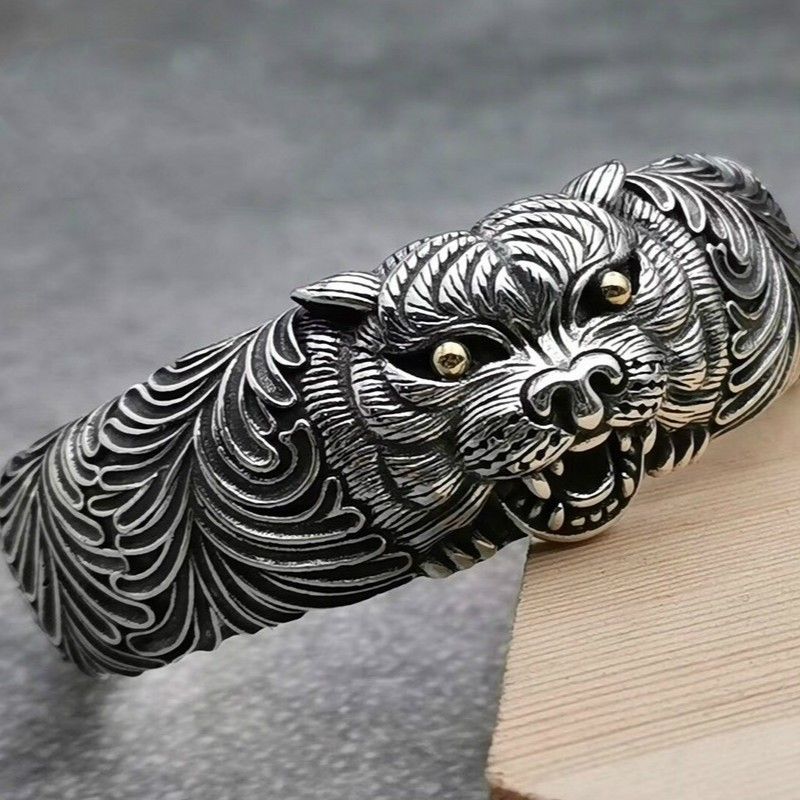 925 Silver Tiger Head Bracelet